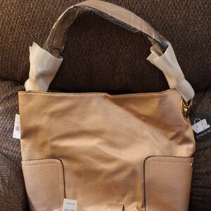 Women's Tan Shoulder Bag - Pebbled Leather Look Matching Wallet